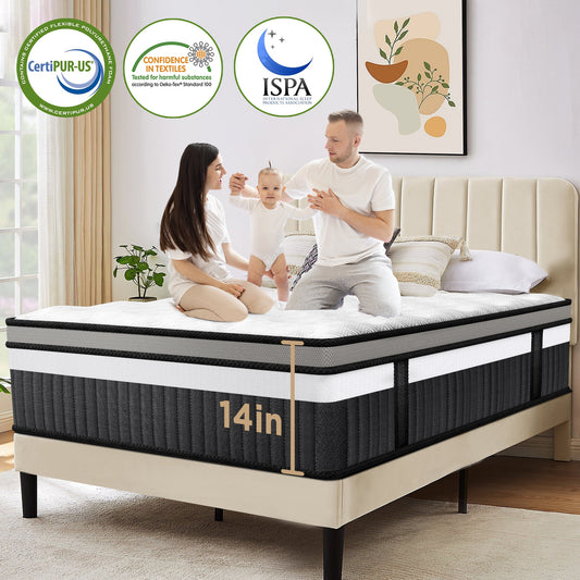 King Mattress, Famistar 14 Inch Memory Foam Mattress King Size, Innerspring Hybrid King Bed Mattress in a Box Medium Firm with Motion Isolation & Strong Support & Pressure Relief, CertiPUR-US