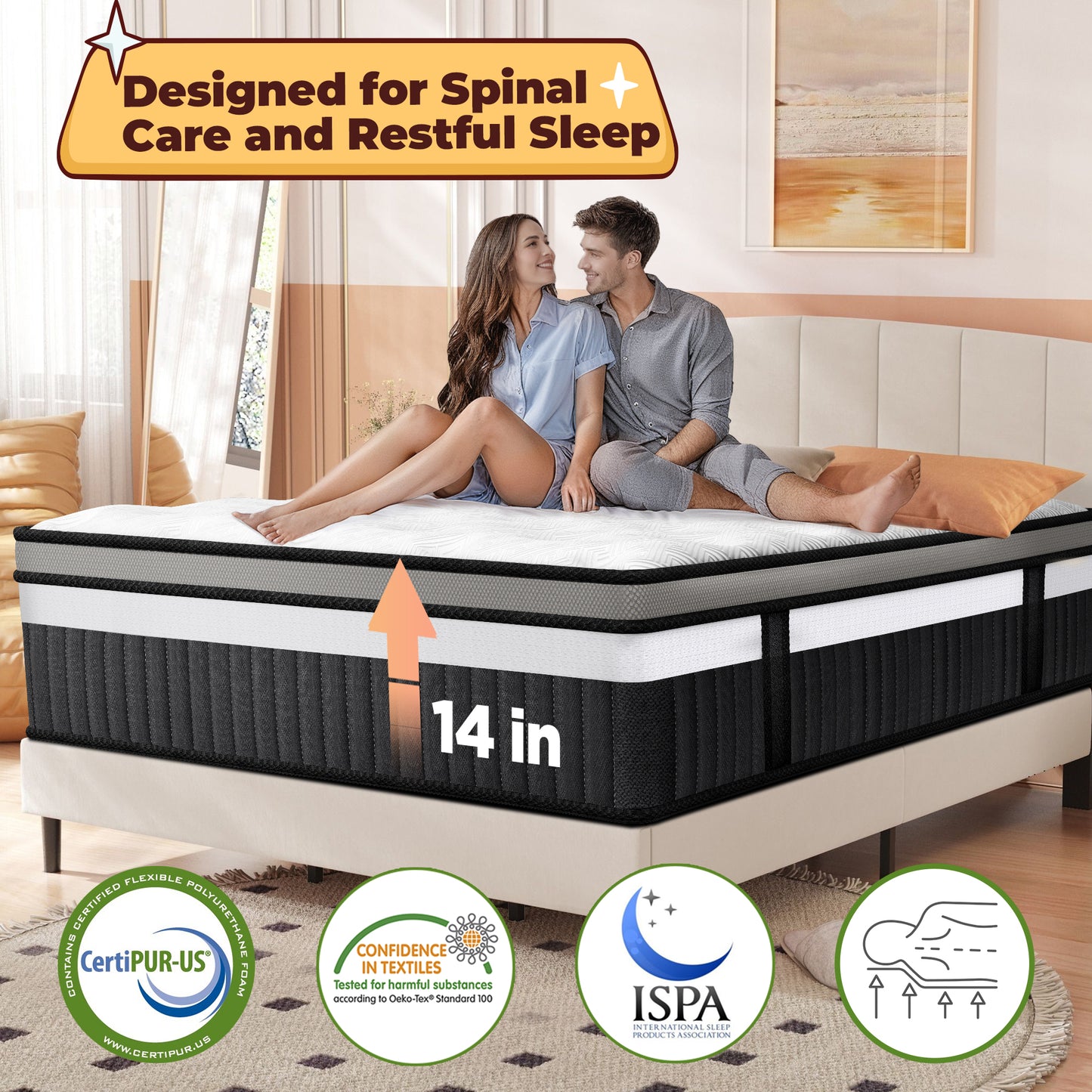 Queen Size Mattress, Famistar 14 Inch Memory Foam Mattress in a Box, Individual Innerspring hybrid Queen Bed Mattress, Medium Firm, CertiPUR-US Certified