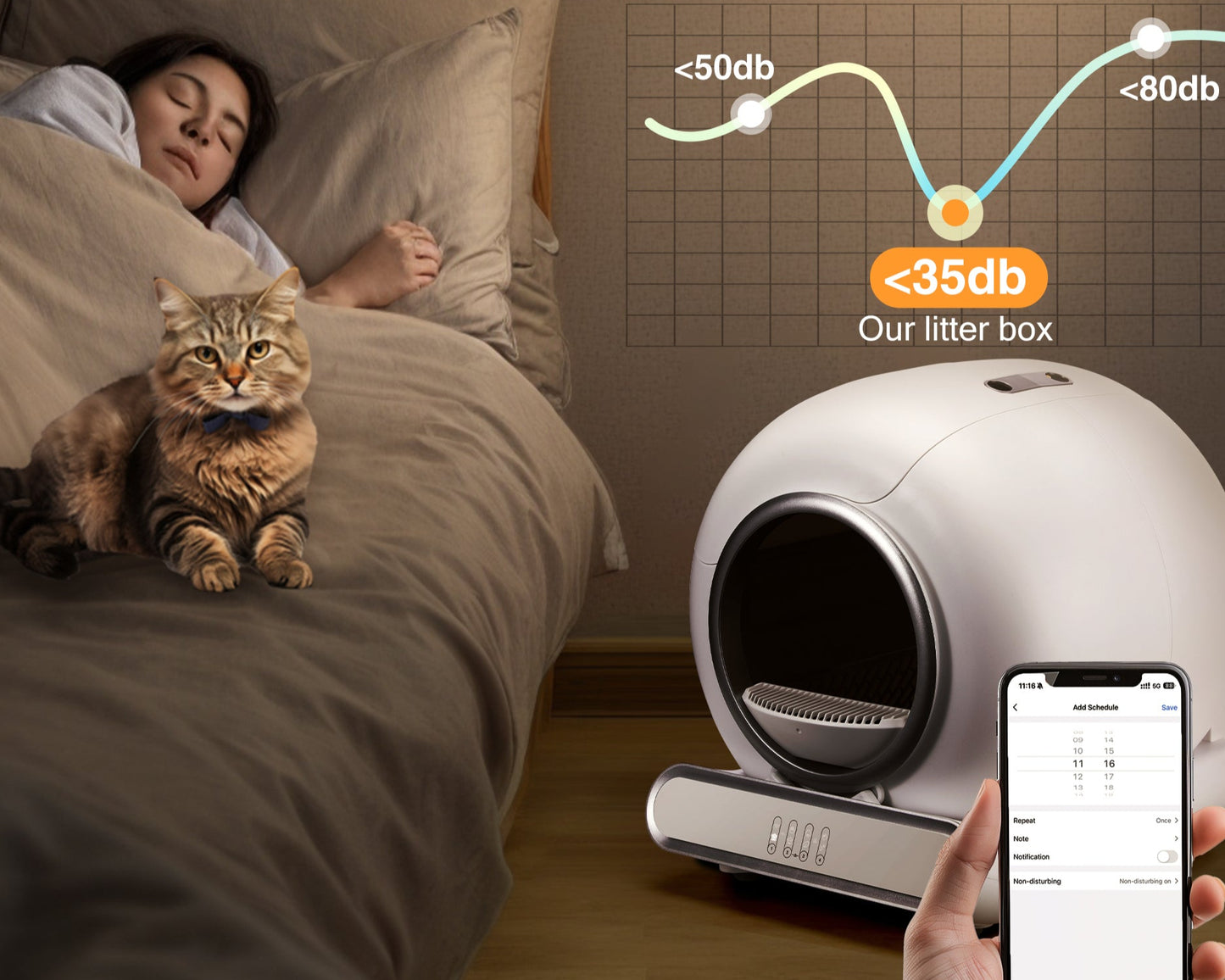 Self Cleaning Cat Litter Box, Automatic Cat Litter Box with APP Control and Odor Removal Robot with Liner, 2.4G Wifi App Control, Sensor Safety Protection for Multi Cats
