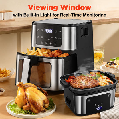 Famistar Air Fryer Oven With Grill,8-in-1 7.5Qt Multifunction Air Fryer, Digital LED Touch Screen,Nonstick Dishwasher-Safe Basket,95% Less Oil,100Pcs Liner