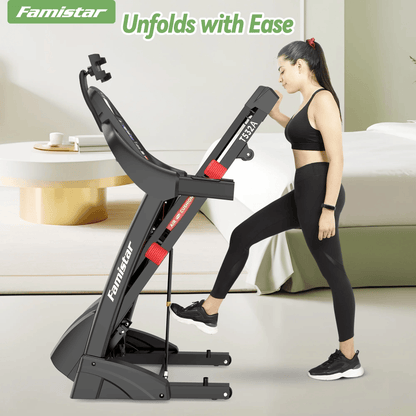 Famistar 5.0HP Smart Folding Treadmill for Home – 15% Auto Incline, 10MPH Speed, Bluetooth Speakers, 300 lbs Capacity, Compact Electric Running Machine with Knee Strap Gift