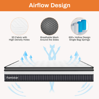 Famistar 14 inch King Hybrid Mattress – Memory Foam & Spring, Medium Firm with Strong Support & Pressure Relief, CertiPUR-US