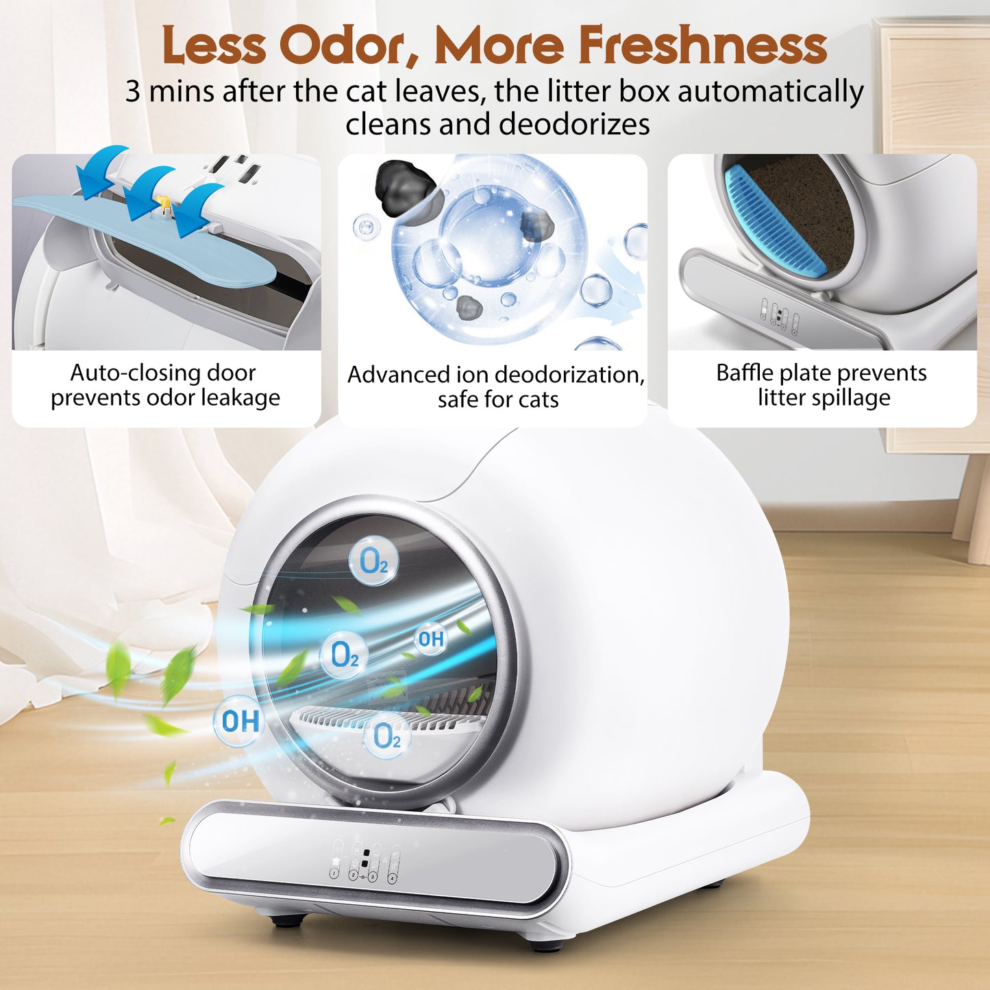 Self Cleaning Cat Litter Box, Automatic Cat Litter Box with APP Control and Odor Removal Robot with Liner, 2.4G Wifi App Control, Sensor Safety Protection for Multi Cats