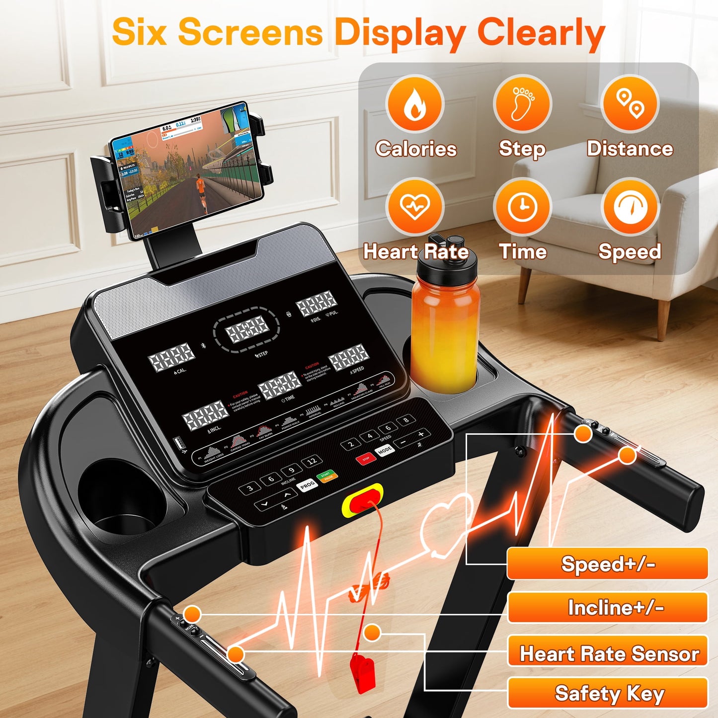 Folding Electric Treadmill for Home, Compact Running Machine with 4HP Motor, Treadmill 300 lb Capacity, Treadmill with 15% Incline, 9MPH, Quiet Brushless Motor, 105 Programs, Space-Saving