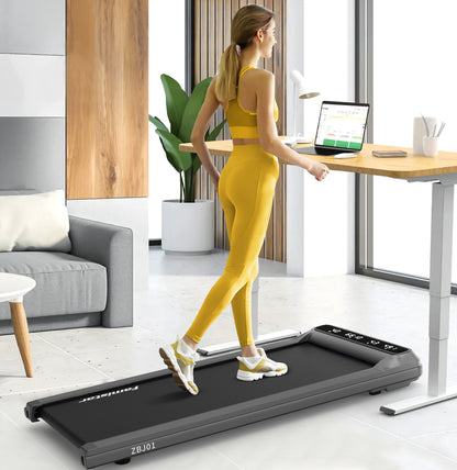 Walking Pad 2-in-1 Under Desk Treadmill, Portable Walking Treadmill Walking Jogging Machine for Home Office, 5-Layer Running Belt, Quiet Brushless Motor, LCD Display, Remote Control