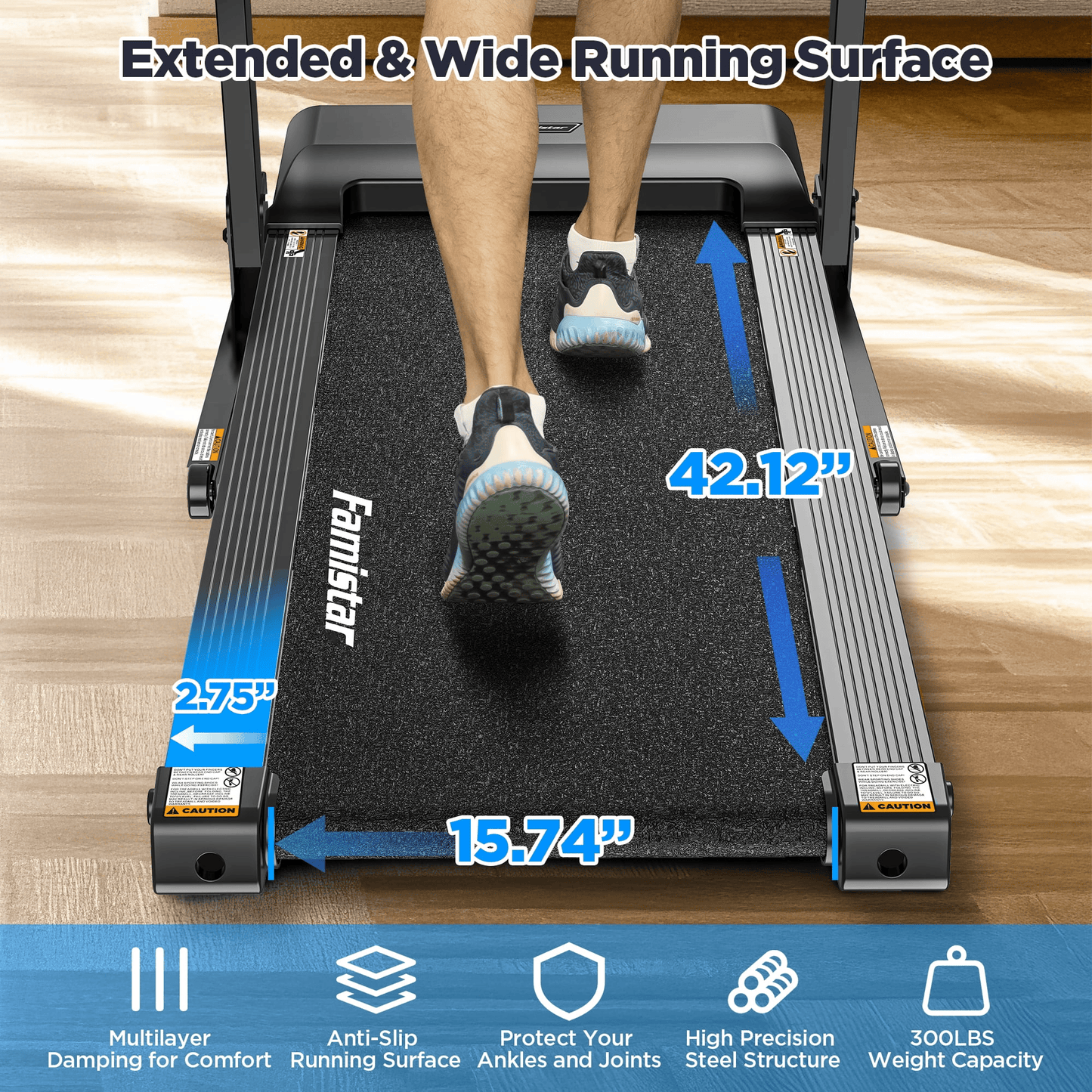 Smart Foldable Treadmill for Home with Adjustable Incline, APP & Bluetooth, 64 Workout Programs, 300 LBs Capacity | Famistar Portable Electric Running & Walking Machine