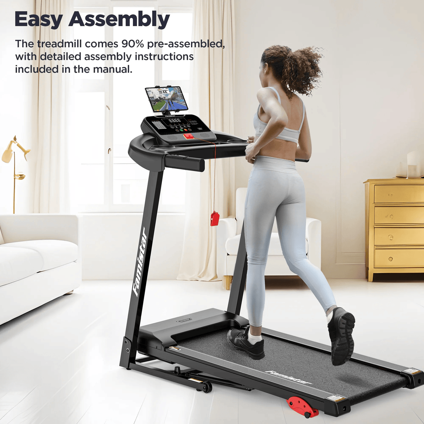 Smart Folding Treadmill for Home – Famistar Portable Electric Running Machine with Adjustable Incline, Bluetooth Speakers, APP Control, 64 Workout Programs, 300 lbs Capacity, Up to 7.5 MPH for Walking, Jogging & Running