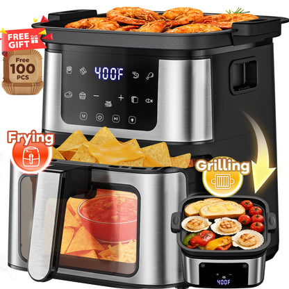 Famistar Air Fryer Oven With Grill,8-in-1 7.5Qt Multifunction Air Fryer, Digital LED Touch Screen,Nonstick Dishwasher-Safe Basket,95% Less Oil,100Pcs Liner