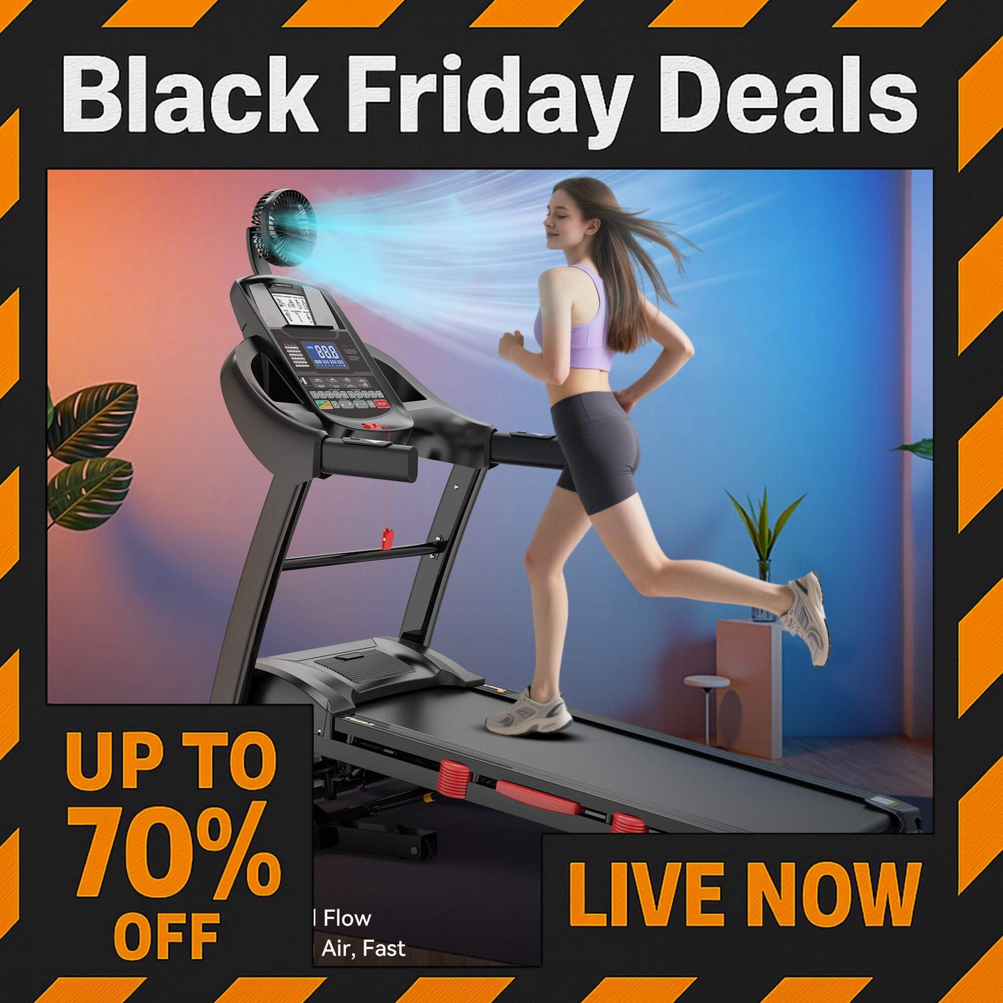 Famistar T532 smart folding treadmill bundle with 5.1 HP brushless motor, 15‑level auto‑incline, clip‑on 360° cooling fan, knee strap — Black Friday deals.