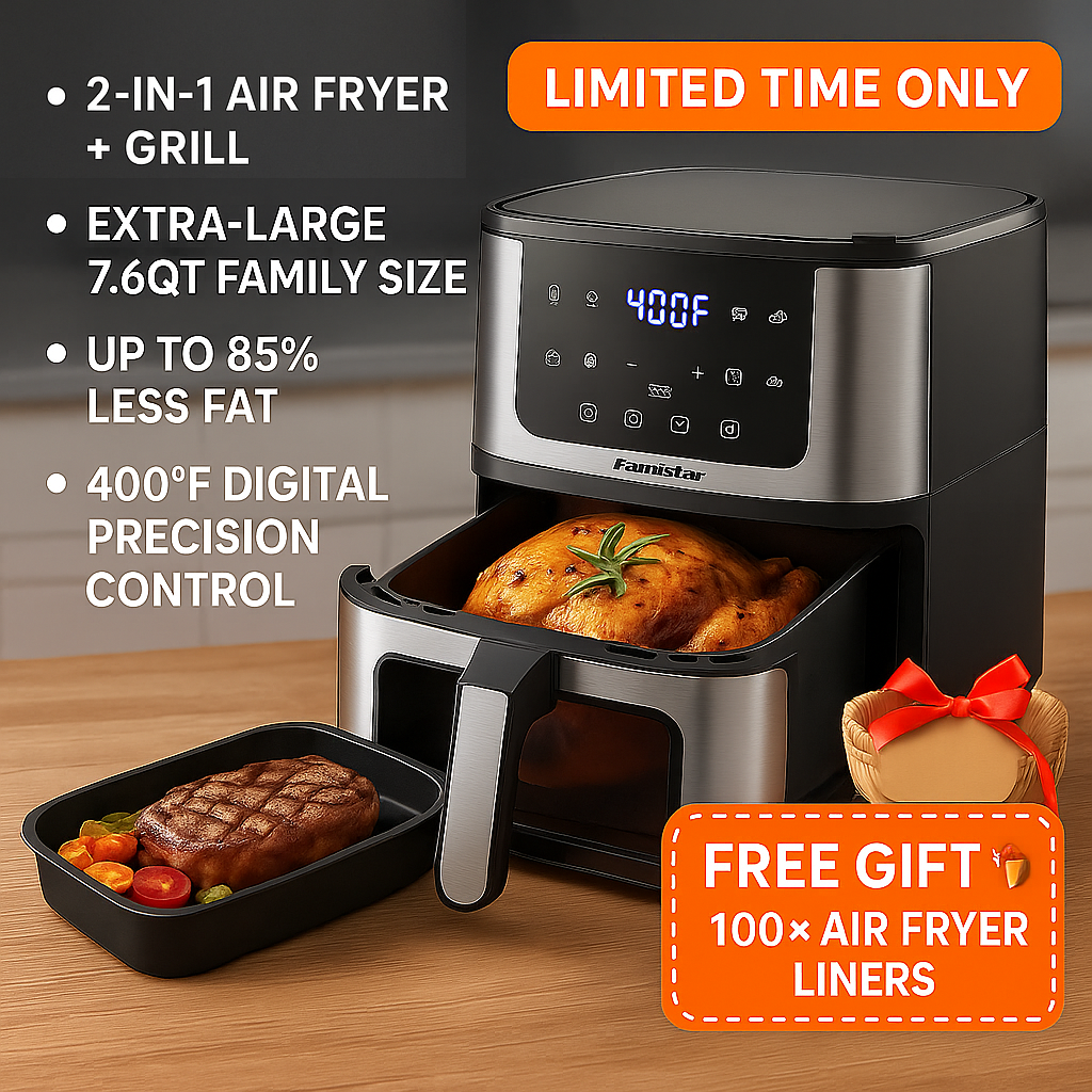 Famistar All-in-One Family Air Fryer Grill Cooker — Extra-Large 7.6Qt for Everyday Meals | Famistar Official Website | famistar.net