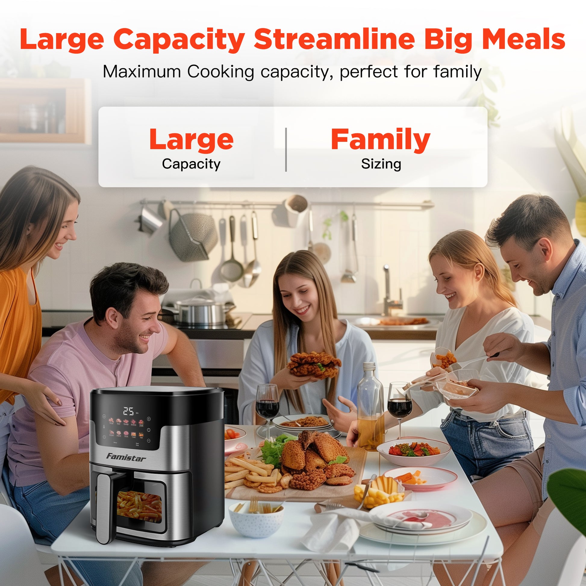 Famistar ChefPro 7.5QT Air Fryer Oven — 10-in-1 Cooking, Digital Touch Screen, and 100 Paper Liners | Famistar Official Website | famistar.net