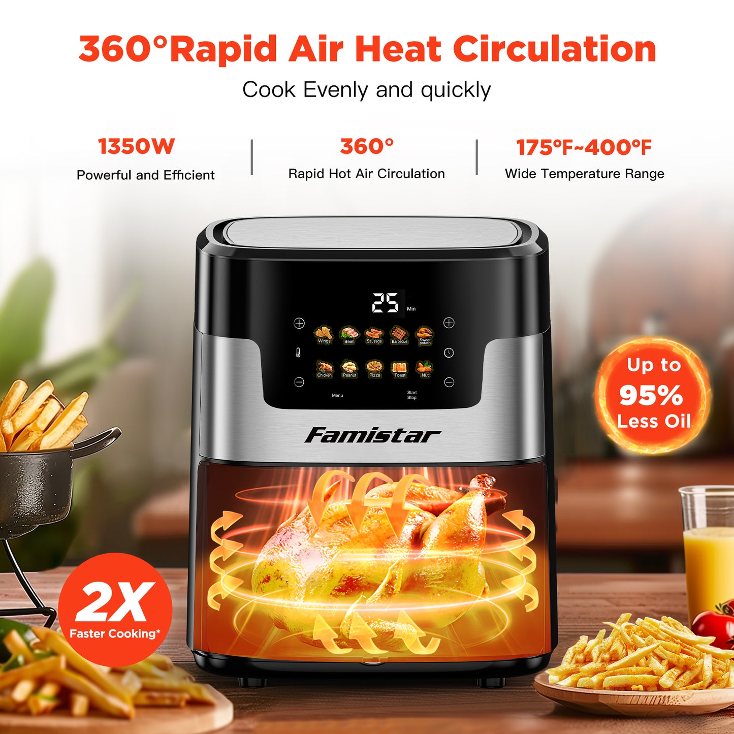 Famistar HealthyCrisp 7.5QT Air Fryer — Oilless 10-in-1 Cooking System for Crispy, Guilt-Free Meals | Famistar Official Website | famistar.net