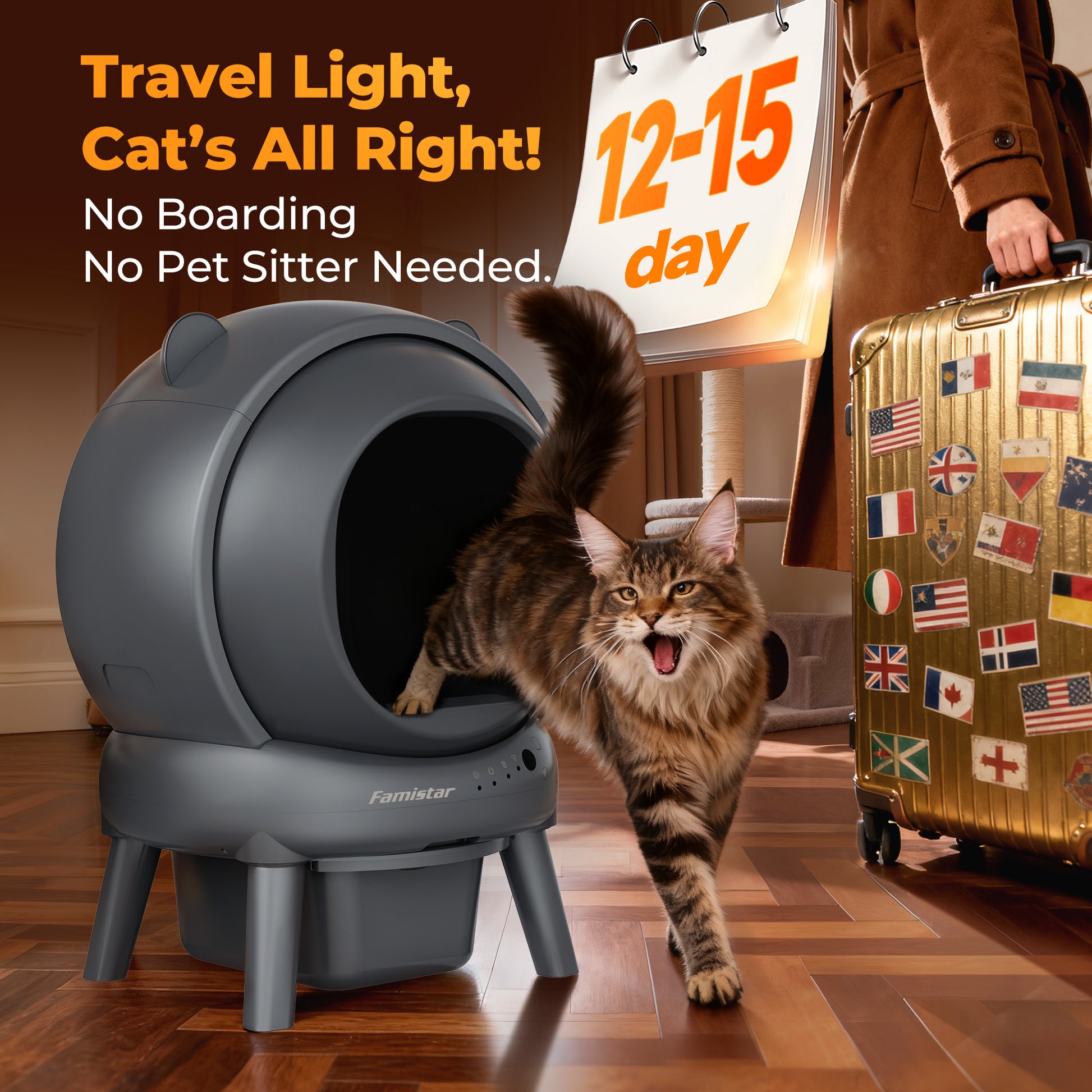 Famistar Smart Automatic Self-Cleaning Cat Litter Box (100 L + 15 L) with Mat & Liners | famistar.net