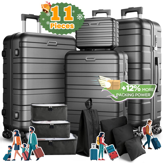 Newly-arrived! $98.99 Time-limited Offer! 11-Piece Luggage Set, Durable ABS Hard Case Suitcase Set with Spinner Wheels, Combination Lock, Lightweight Carry On Suitcase for Travel, Adjustable Handle