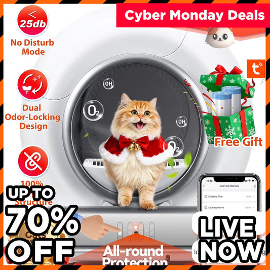 Self Cleaning Cat Litter Box, 65+9L Large Automatic Cat Litter Box with Liner, APP Control and Odor Removal Robot, 2.4G Wifi App Control, Sensor Safety Protection for Multi Cats