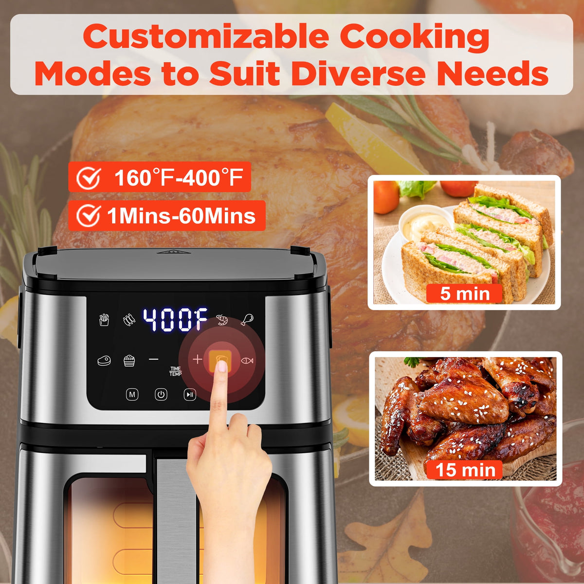 Famistar Air Fryer Oven With Grill,8-in-1 7.5Qt Multifunction Air Fryer, Digital LED Touch Screen,Nonstick Dishwasher-Safe Basket,95% Less Oil,100Pcs Liner