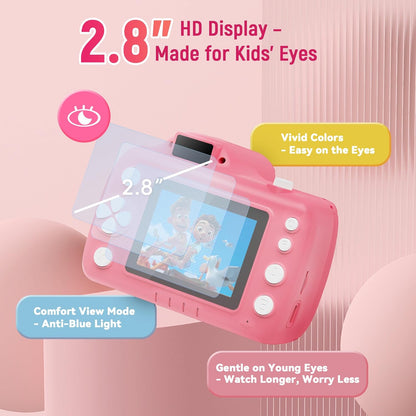 Smart Kids Camera with Projector, 32G Micro SD Card Included – 2.8” Dual Screen, HD Photo & Video, AI Editing, Preloaded Games, 6000mAh Battery, 32GB Card Included