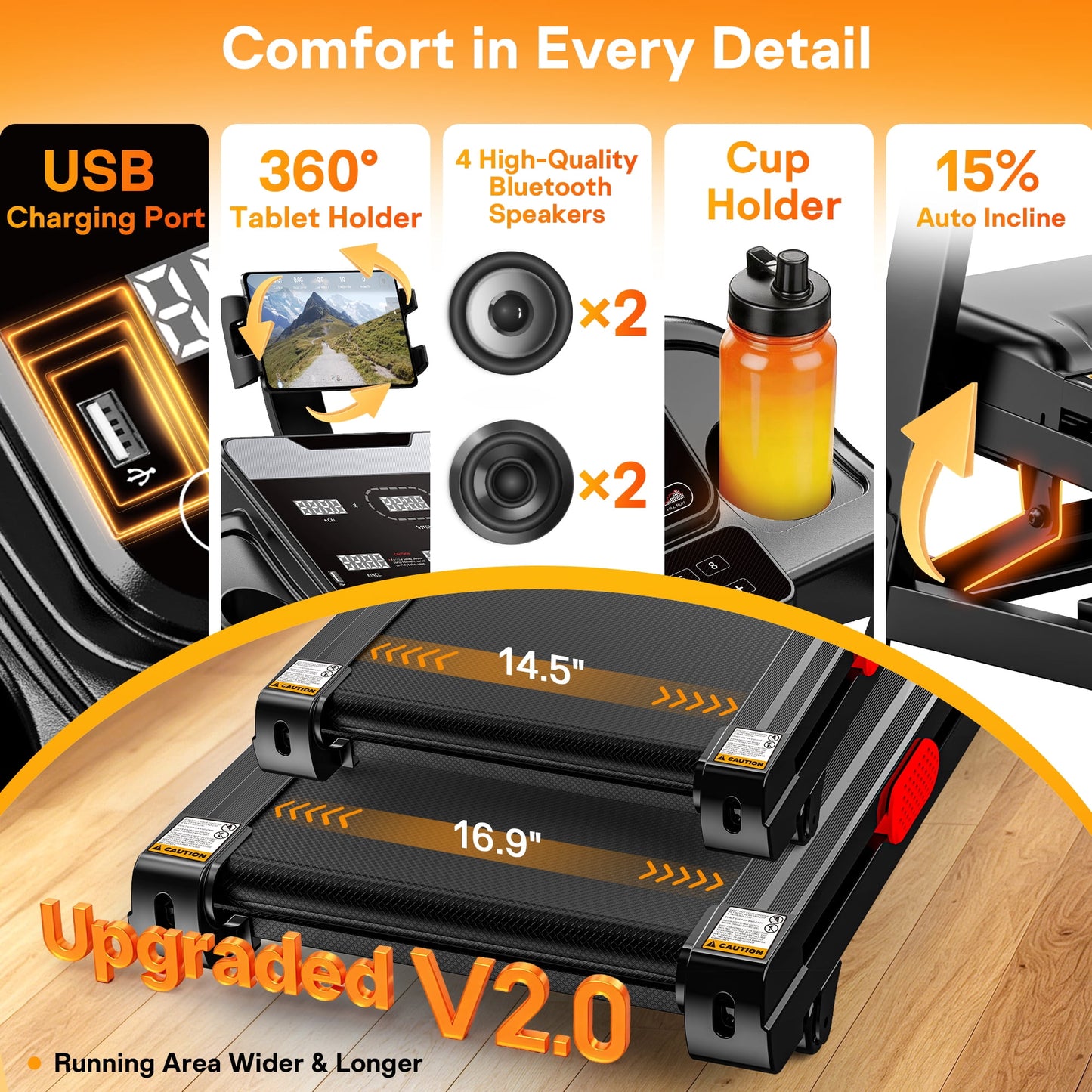 Folding Electric Treadmill for Home, Compact Running Machine with 4HP Motor, Treadmill 300 lb Capacity, Treadmill with 15% Incline, 9MPH, Quiet Brushless Motor, 105 Programs, Space-Saving