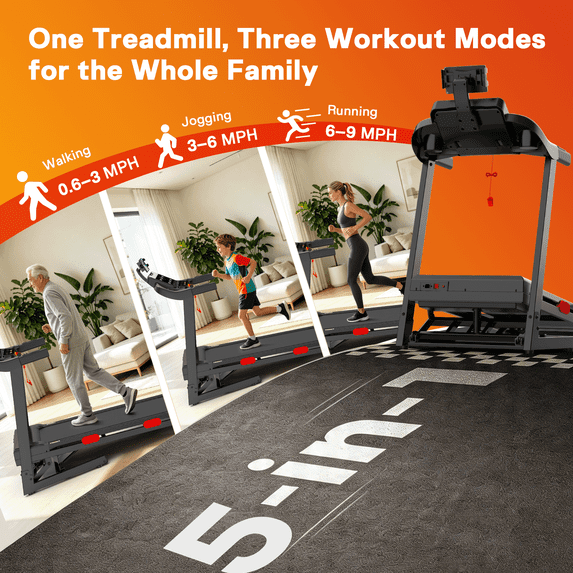 Folding Electric Treadmill for Home, Compact Running Machine with 4HP Motor, Treadmill 300 lb Capacity, Treadmill with 15% Incline, 9MPH, Quiet Brushless Motor, 105 Programs, Space-Saving