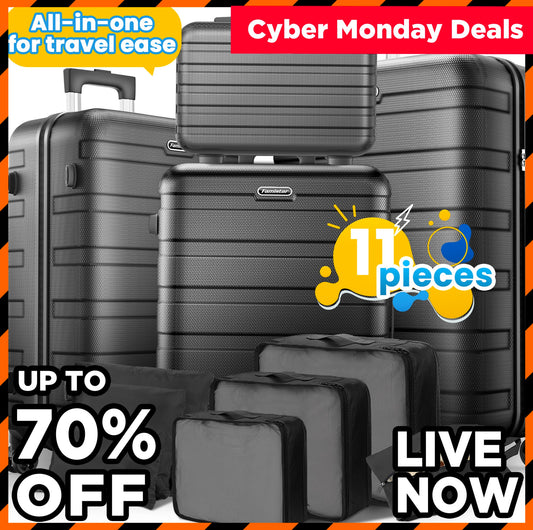 Cyber Monday & Black Friday Deals | Famistar Newest Extended Storage 11-Piece Luggage Set Durable Travel Suitcase Bundle with 360° Wheels & Combination Lock