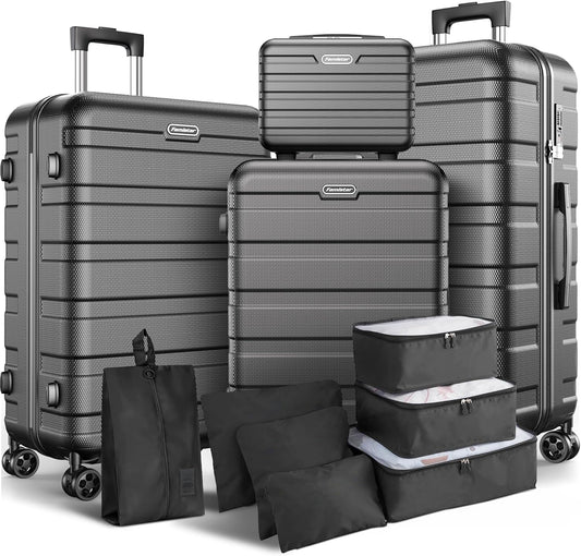 Newly-arrived! $98.99 Time-limited Offer! 11-Piece Luggage Set, Durable ABS Hard Case Suitcase Set with Spinner Wheels, Combination Lock, Lightweight Carry On Suitcase for Travel, Adjustable Handle