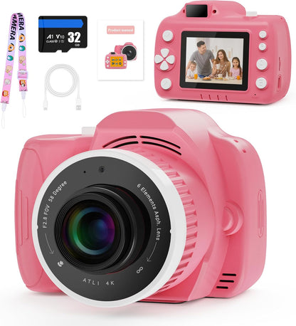 Smart Kids Camera with Projector, 32G Micro SD Card Included – 2.8” Dual Screen, HD Photo & Video, AI Editing, Preloaded Games, 6000mAh Battery, 32GB Card Included