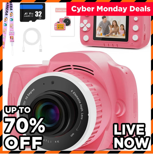 Cyber Monday & Black Friday Deals |  Smart Kids Camera with Projector, 32G Micro SD Card Included – 2.8” Dual Screen, HD Photo & Video, AI Editing, Preloaded Games, 6000mAh Battery, 32GB Card Included