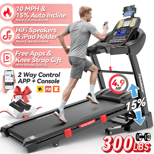 Folding Electric Treadmill for Home Gym – Portable Running & Walking Machine with Adjustable Incline, Smart APP Control, 64 Workout Programs, 300 lb Capacity, Bluetooth Speakers, 7.5MPH Speed