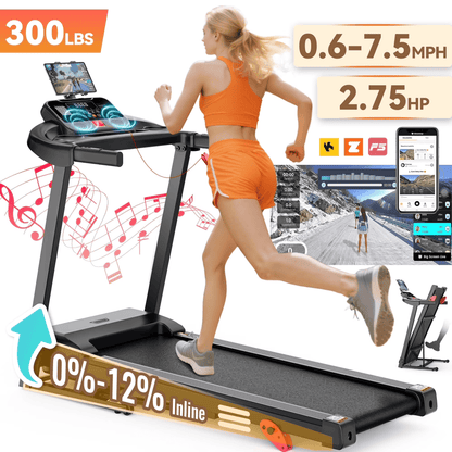 3HP 300lb Capacity Treadmill with 64+3+4 Program, 3 Adjustable Incline, Folding Treadmill for Home Running & Jogging, 10MPH Speed, HiFi Bluetooth Speakers