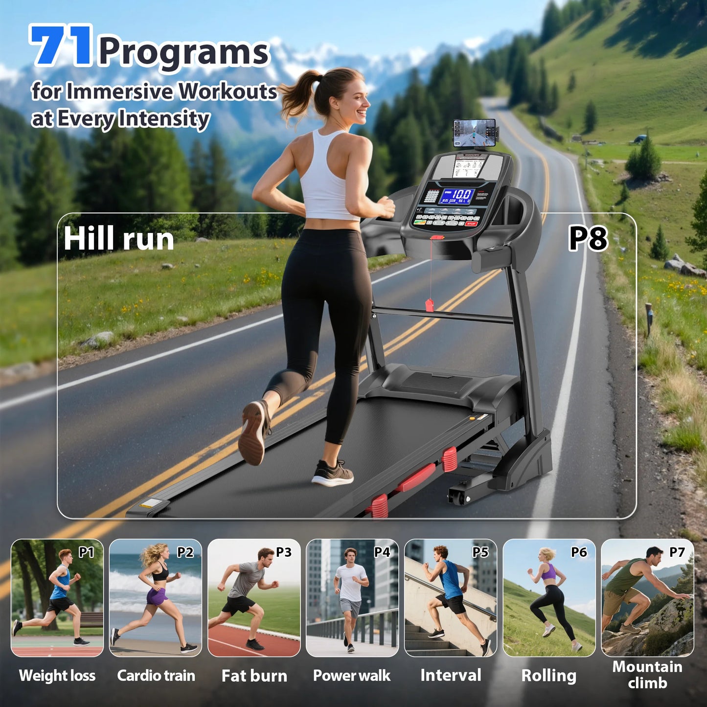 5HP Foldable Treadmill with Cooling Fan for Home w/ 15% Auto Incline, 400lbs Capacity, 10MPH & 64+7 Programs