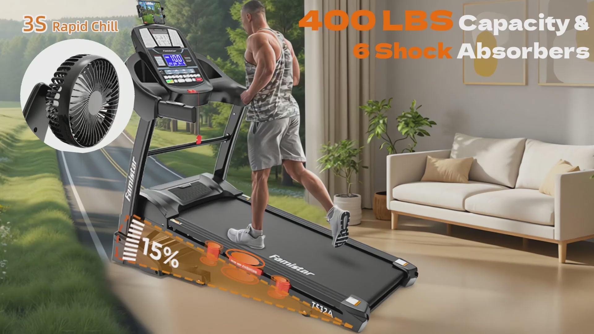 Load video: Famistar T532 Treadmill with cooling fan