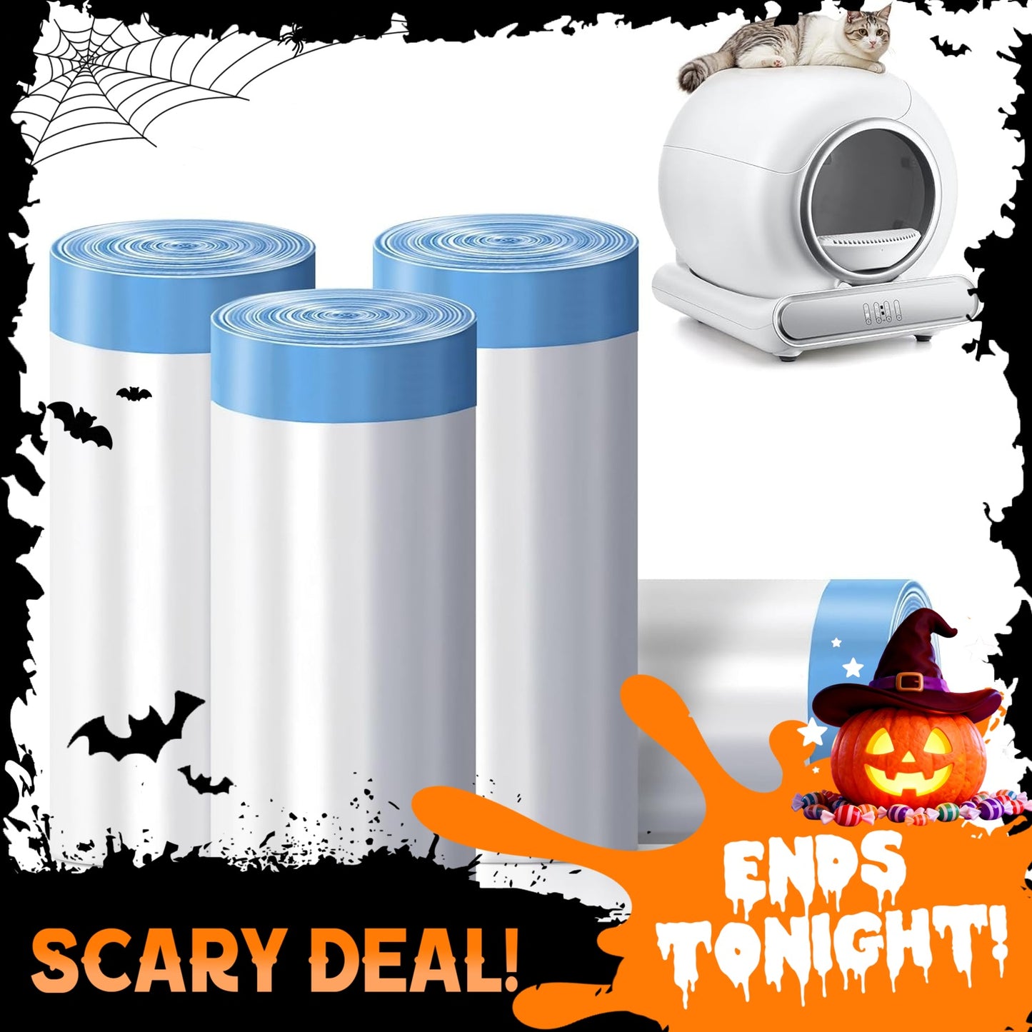 Famistar disposable waste liner roll of litter box bags for automatic cat litter box 65 +9 L large version — 2025 Black Friday deal with Halloween Mega Discounts